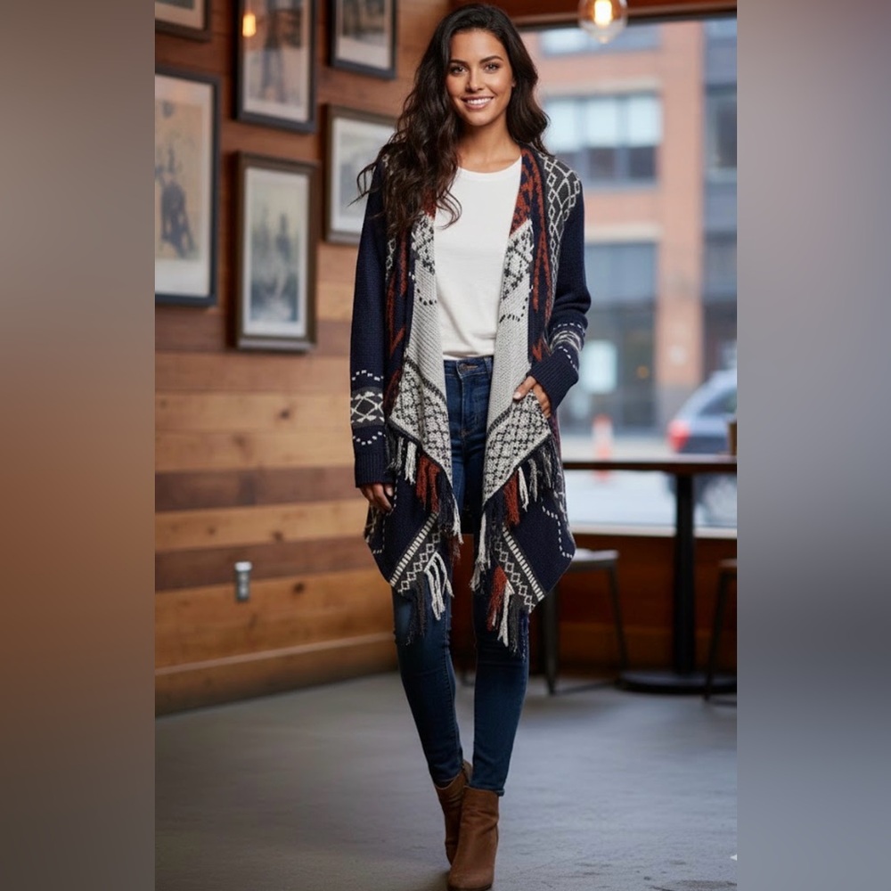 Sun & Shadow Navy and White Cardigan